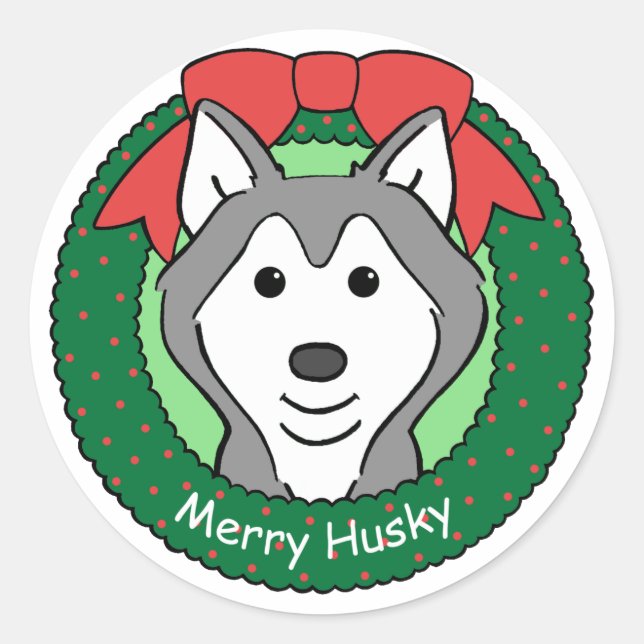 Siberian Husky Christmas Classic Round Sticker (Front)
