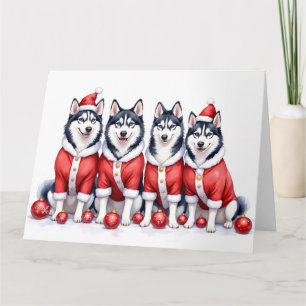 Siberian Husky Christmas Dress Santa Hat Card