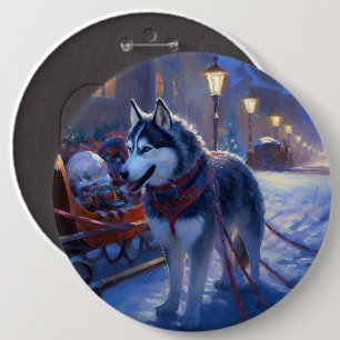 Siberian Husky Christmas Festive Season 6 Inch Round Button