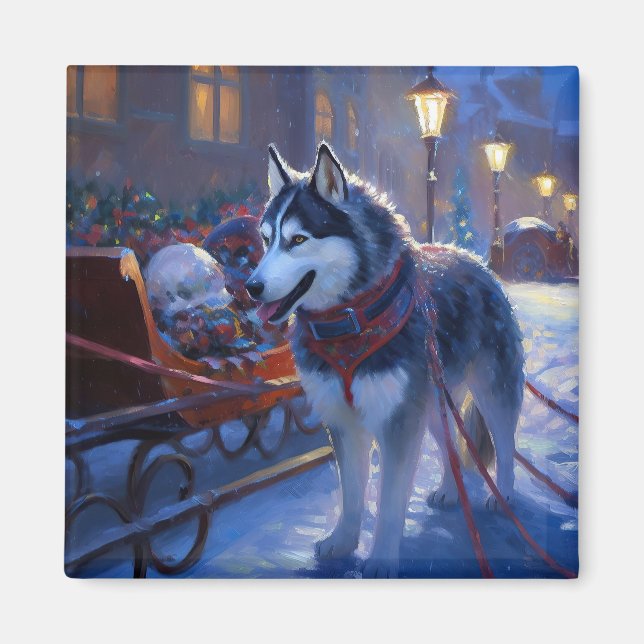 Siberian Husky Christmas Festive Season Magnet (Front)