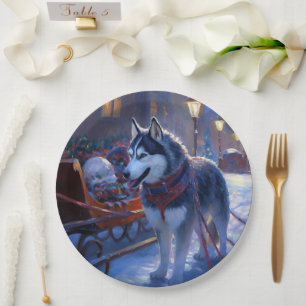 Siberian Husky Christmas Festive Season Paper Plate
