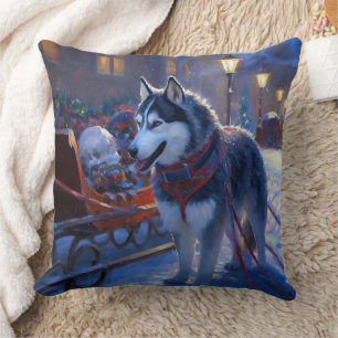 Siberian Husky Christmas Festive Season Throw Pillow