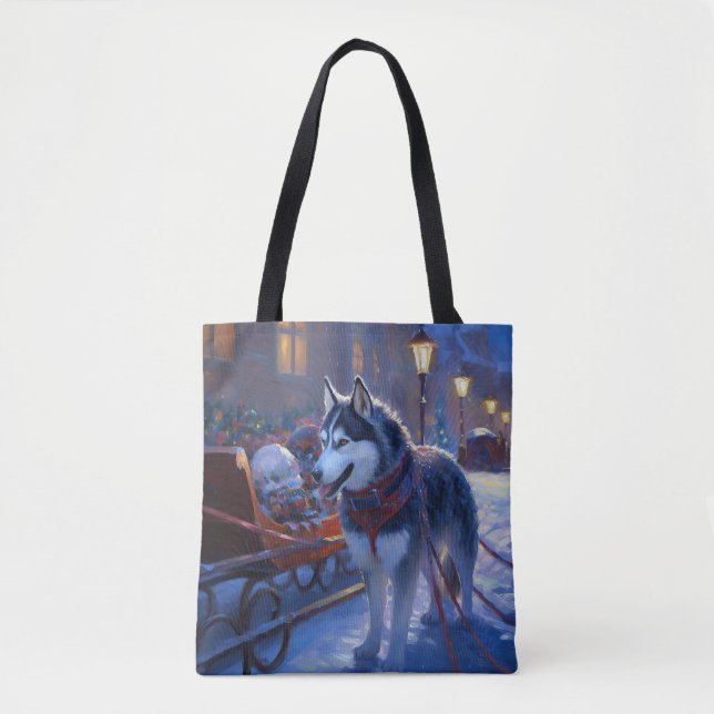 Siberian Husky Christmas Festive Season Tote Bag (Front)