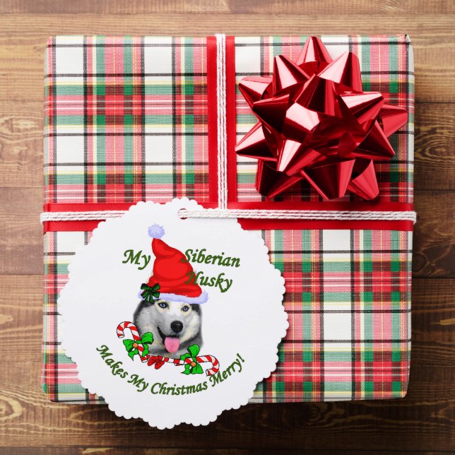 Siberian Husky Christmas Merry Ornament Card (Insitu (Gift))