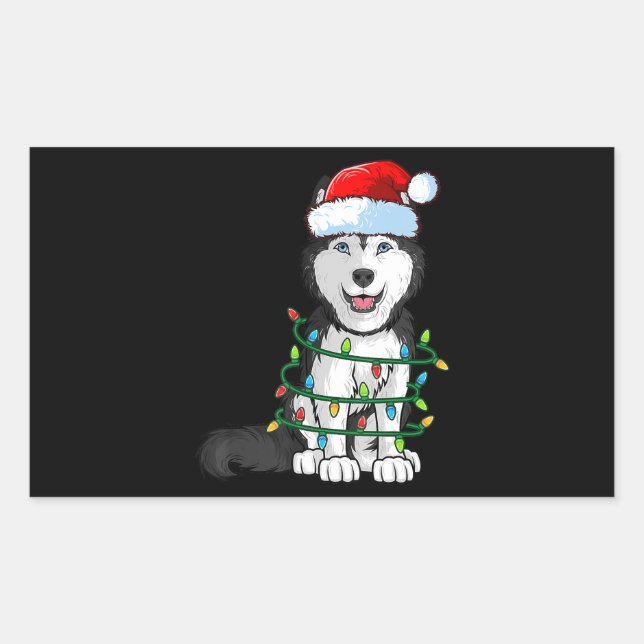 Siberian Husky Christmas Santa Hat Xmas Lights Dog Sticker (Front)