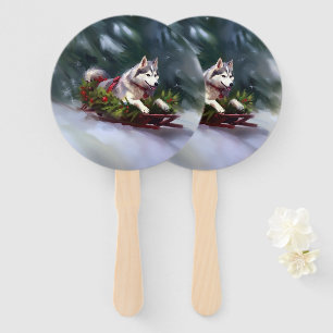 Siberian Husky Christmas snow winter Hand Fan