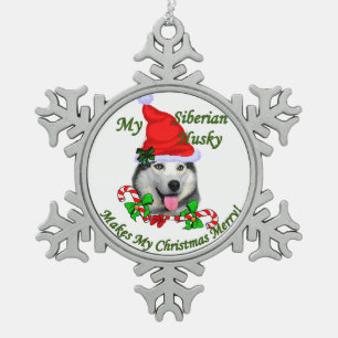 Siberian Husky Christmas Snowflake Pewter Christmas Ornament