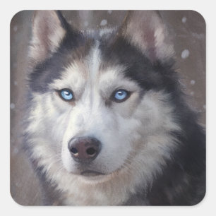 Siberian Husky Christmas Square Sticker