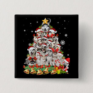 Siberian husky christmas tree lights dog xmas 2 inch square button