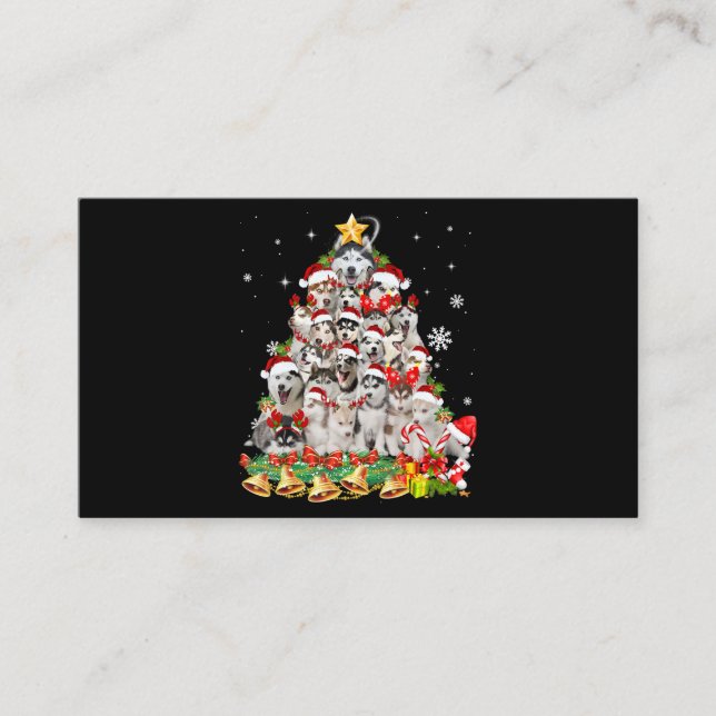 Siberian husky christmas tree lights | dog xmas business card (Front)