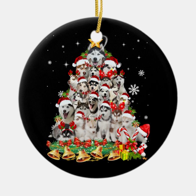 Siberian husky christmas tree lights | dog xmas ceramic ornament (Front)