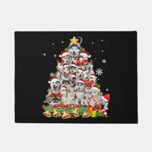 Siberian husky christmas tree lights dog xmas doormat