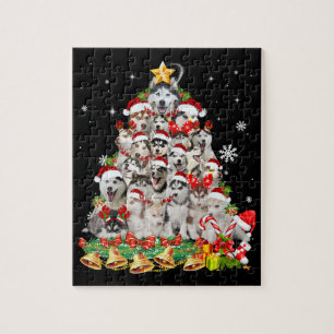 Siberian husky christmas tree lights dog xmas jigsaw puzzle
