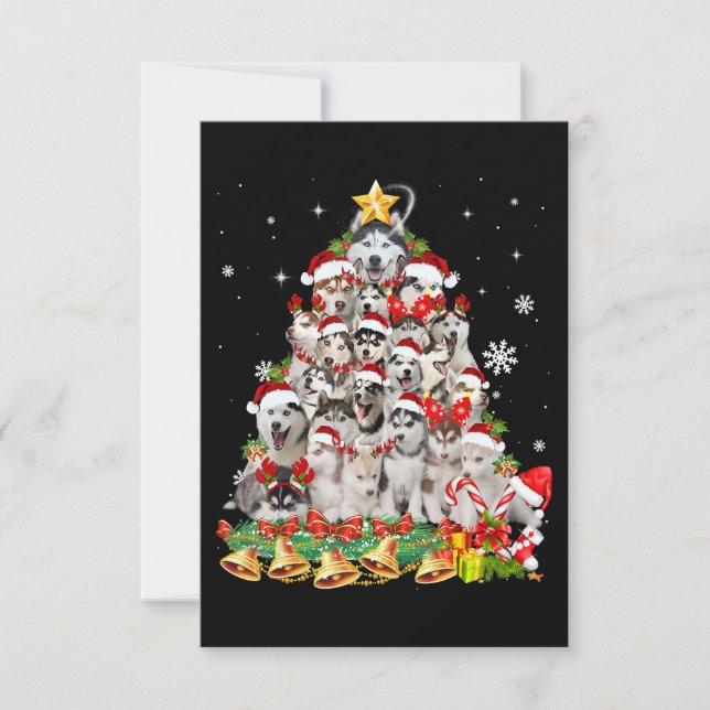 Siberian husky christmas tree lights | dog xmas RSVP card (Front)