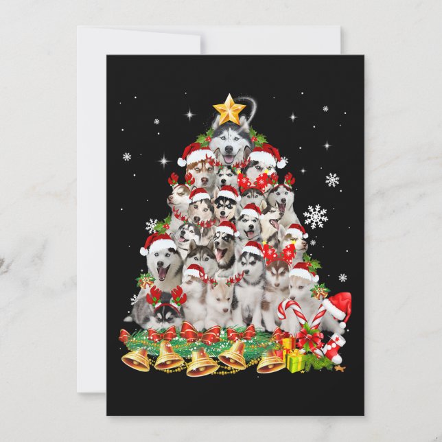 Siberian husky christmas tree lights | dog xmas save the date (Front)