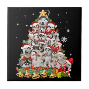 Siberian husky christmas tree lights   dog xmas tile