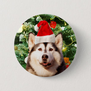 Siberian Husky Christmas Tree Ornaments Snowman 2 Inch Round Button