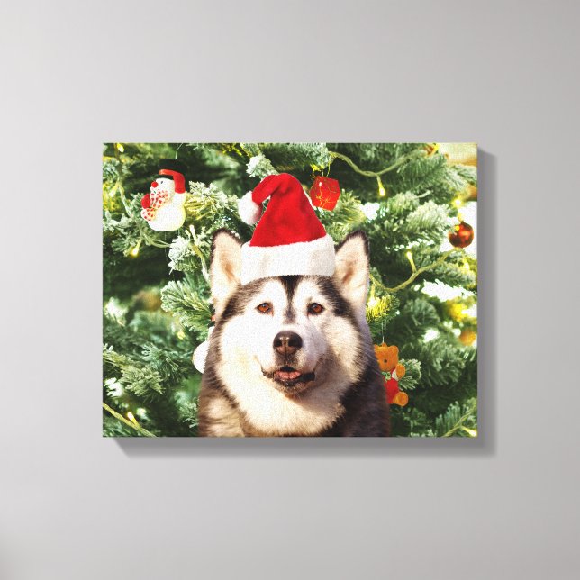 Siberian Husky Christmas Tree Ornaments Snowman Canvas Print (Front)
