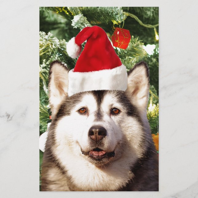 Siberian Husky Christmas Tree Ornaments Snowman Stationery (Front)