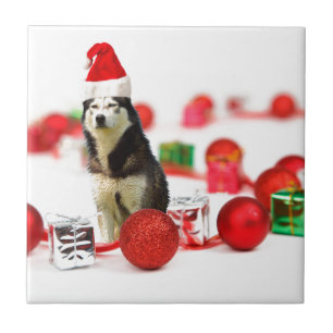 Siberian Husky Christmas with Ornament Gift Box Tile