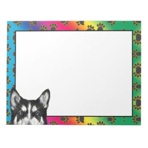 Siberian Husky colourful dog paw pattern Notepad