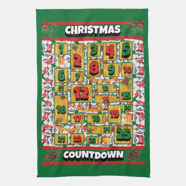 Siberian Husky Countdown Christmas Advent Calendar Kitchen Towel (Vertical)