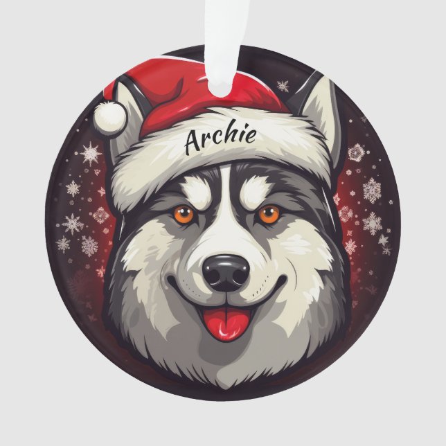 Siberian Husky Custom Christmas Ornament (Front)