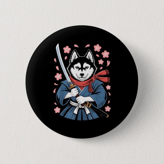 Siberian Husky Dad Cute Japanese Anime Stuff Samur 2 Inch Round Button (Front)