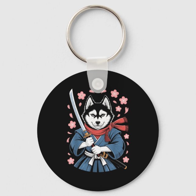 Siberian Husky Dad Cute Japanese Anime Stuff Samur Keychain (Front)