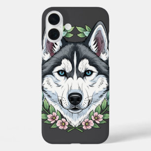 Siberian Husky Dog And Mountain Laurel Flowers  iPhone 16 Plus Case