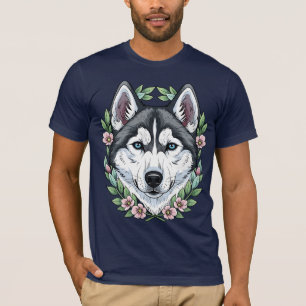 Siberian Husky Dog And Mountain Laurel Flowers T-Shirt