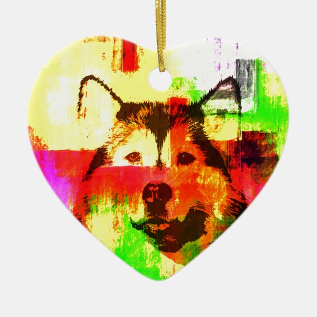 Siberian Husky Dog Art Ceramic Ornament (Front)