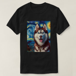Siberian Husky Dog Art Van Gogh Starry Night Siber T-Shirt