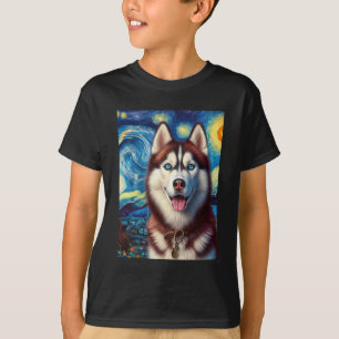 Siberian Husky Dog Art Van Gogh Starry Night Siber T-Shirt