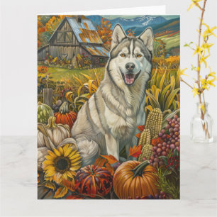 Siberian Husky Dog Autumn Harvest Thanksgiving Card