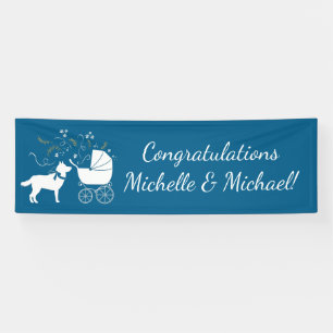 Siberian Husky Dog Baby Shower Puppy Blue Boy Banner