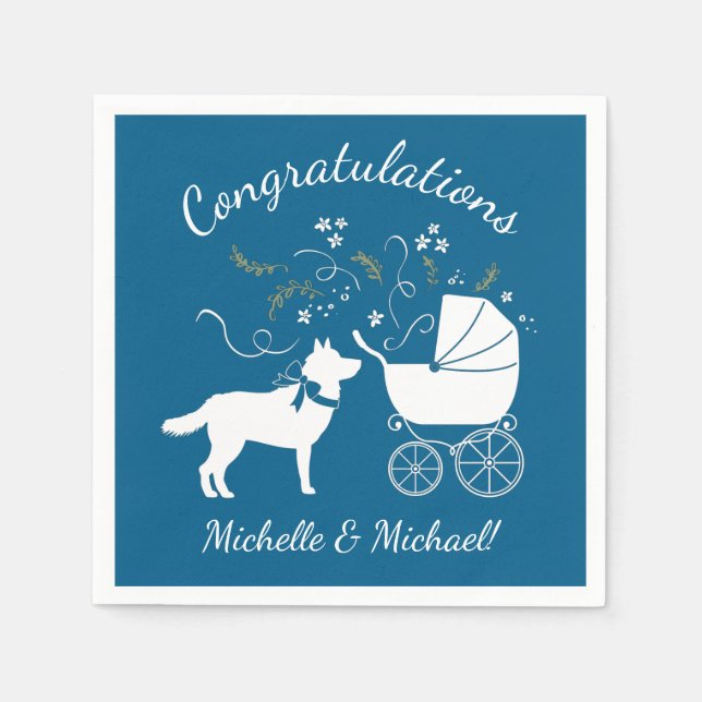 Siberian Husky Dog Baby Shower Puppy Blue Boy Napkin (Front)