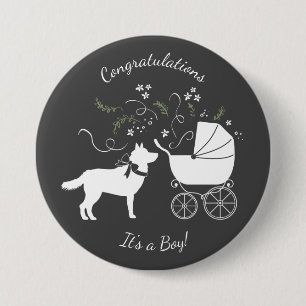Siberian Husky Dog Baby Shower Puppy Gray 3 Inch Round Button