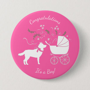 Siberian Husky Dog Baby Shower Puppy Pink Girl 3 Inch Round Button