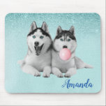 Siberian Husky Dog Blue Bubble Gum Mouse Pad<br><div class="desc">This design was created from my one-of-a-kind fluid acrylic painting and a leopard! It may be personalized by clicking the customize button and adding a name, initials or your favourite words. Contact me at colorflowcreations@gmail.com if you with to have this design on another product. Purchase my original abstract acrylic painting...</div>