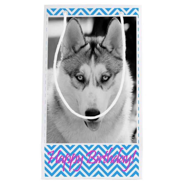 Siberian Husky Dog Blue Happy Birthday Small Gift Bag (Front)