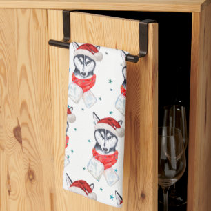 Siberian Husky Dog Breed Christmas Stars Kitchen Towel