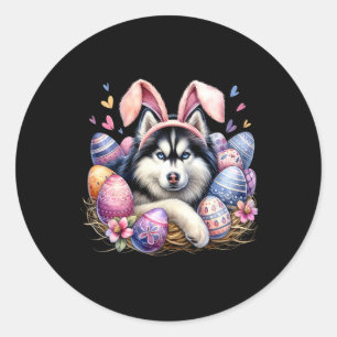 Siberian Husky Dog Bunny Ears Easter Day  Classic Round Sticker