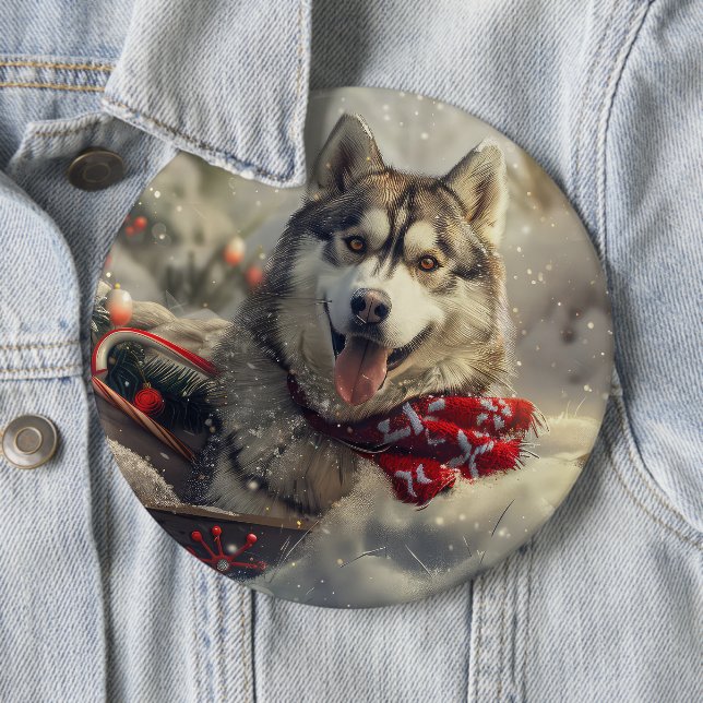 Siberian Husky Dog Christmas Festive 6 Inch Round Button (In Situ)