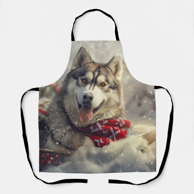 Siberian Husky Dog Christmas Festive Apron (Front)