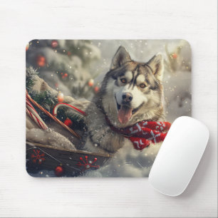 Siberian Husky Dog Christmas Festive Mouse Pad