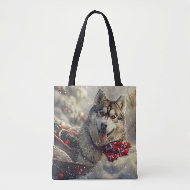 Siberian Husky Dog Christmas Festive Tote Bag (Front)