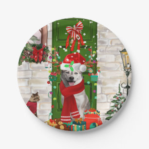 Siberian Husky Dog Christmas  Paper Plate