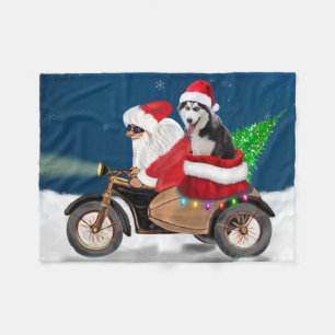 Siberian Husky Dog Christmas Santa Claus Fleece Blanket