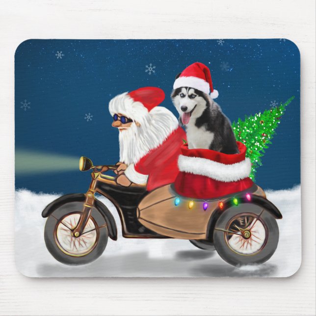 Siberian Husky Dog Christmas Santa Claus   Mouse Pad (Front)